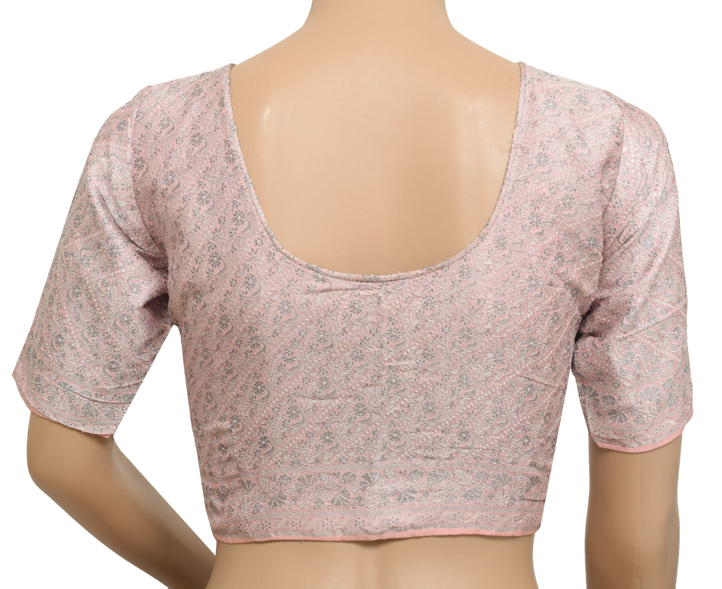 Sushila Vintage Pink Stitched Sari Blouse 32" Woven Floral Designer Choli