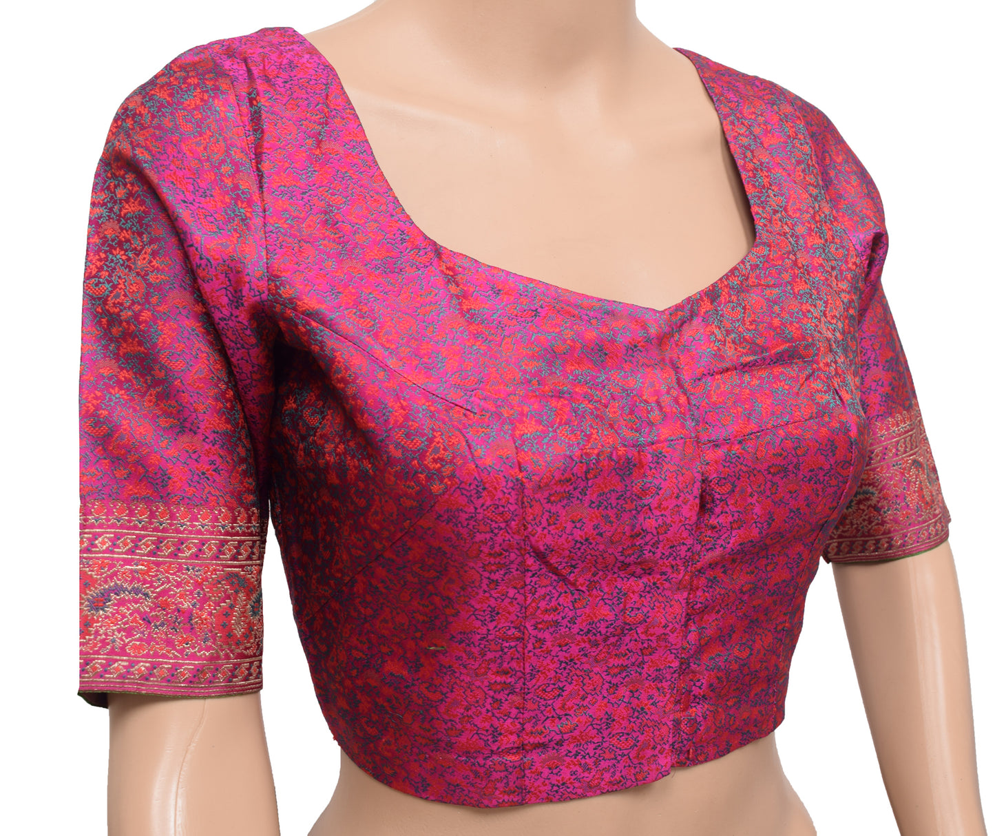 Sushila Vintage Stitched Magenta Banarasi Sari Blouse Silk 34" Woven Choli