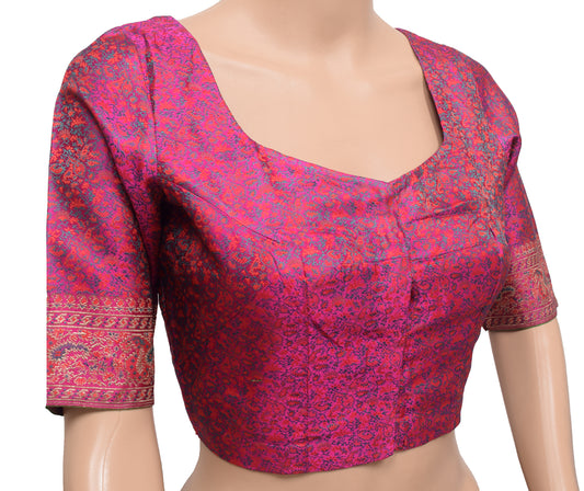 Sushila Vintage Stitched Magenta Banarasi Sari Blouse Silk Resham Woven Choli