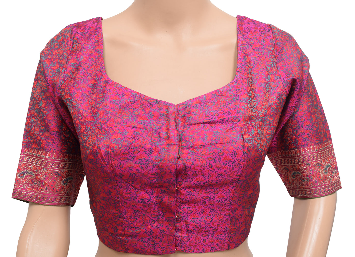 Sushila Vintage Stitched Magenta Banarasi Sari Blouse Silk 34" Woven Choli