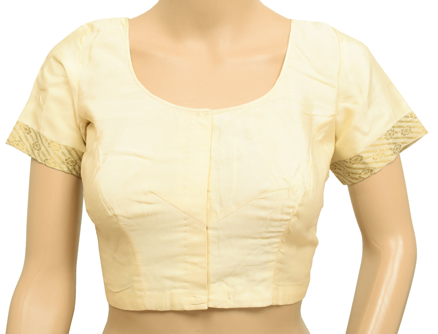 Sushila Vintage Readymade 32" Sari Blouse Cream Crepe Woven Women's Choli