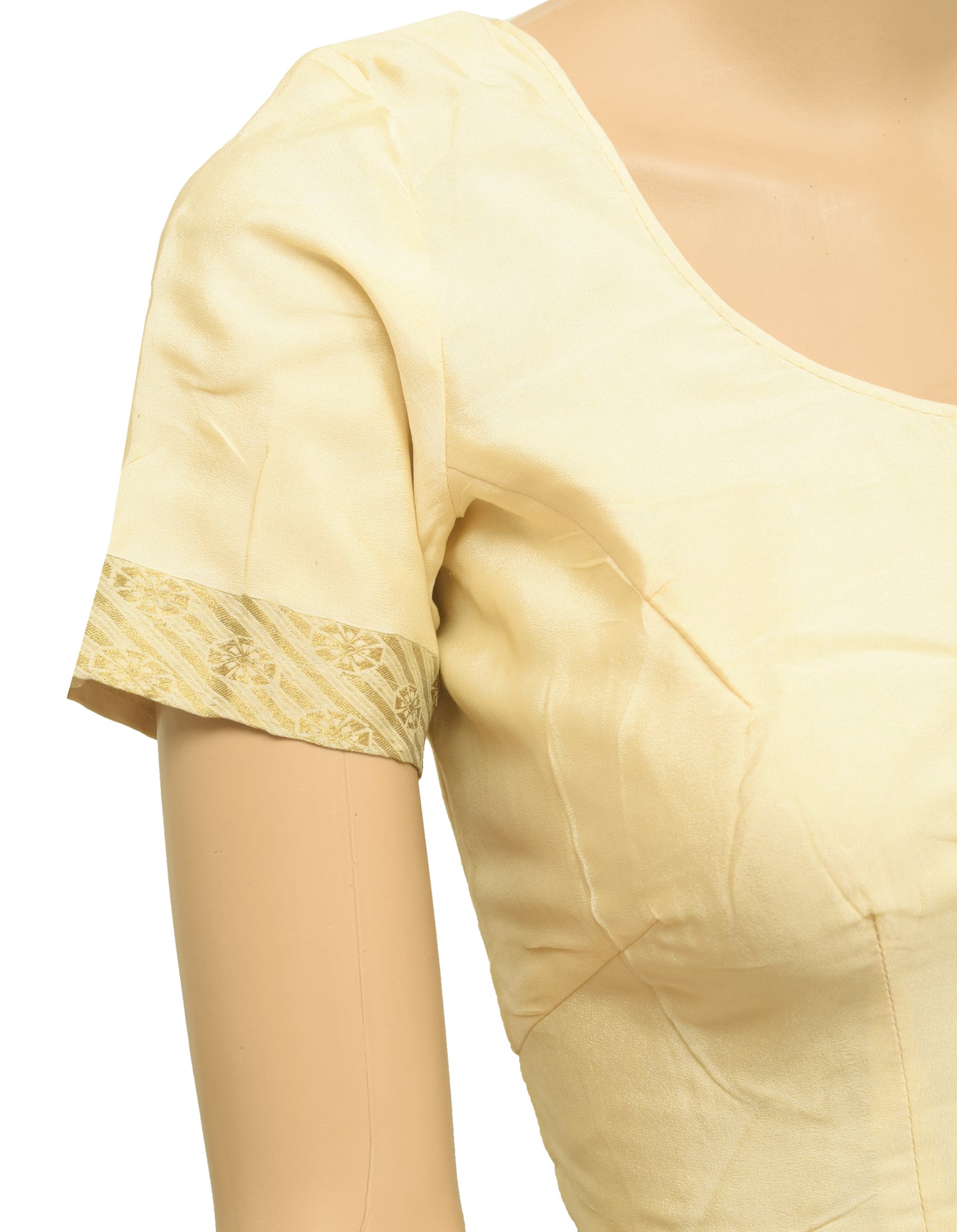 Sushila Vintage Readymade 32" Sari Blouse Cream Crepe Woven Women's Choli