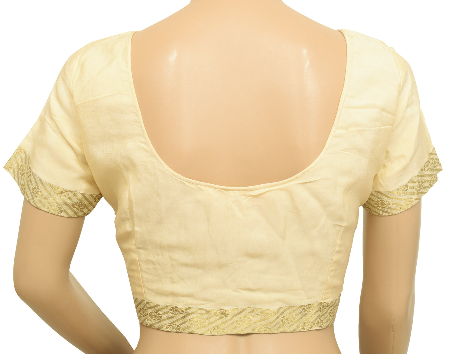 Sushila Vintage Readymade 32" Sari Blouse Cream Crepe Woven Women's Choli