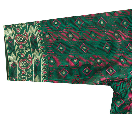 Sushila Vintage 28"Green Stitched Banarasi Sari Blouse Woven Satin Silk Choli