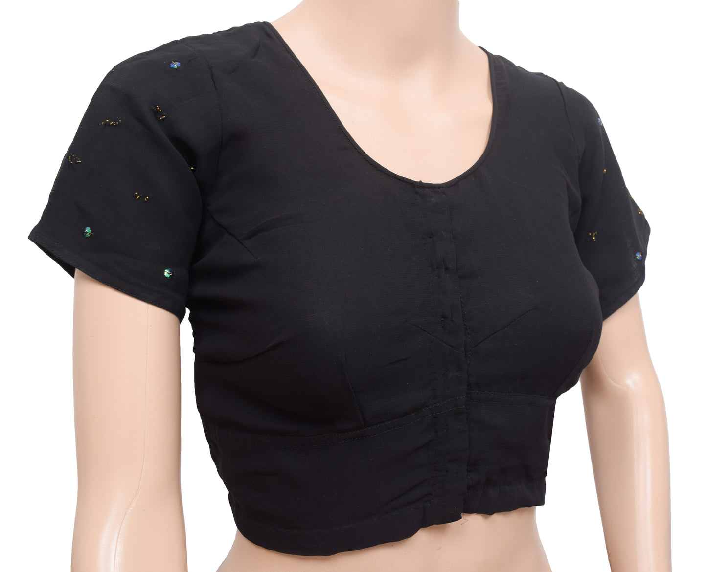 Sushila Vintage Stitched Women's Sari Blouse Woven Black Georgette Silk Choli 36"