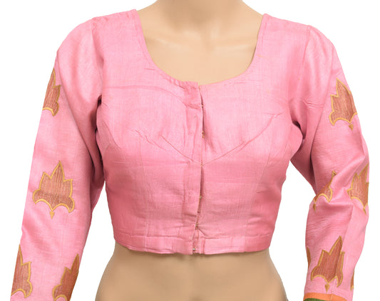 Sushila Vintage Pink Readymade Stitched Sari Blouse Silk Floral Designer Choli 34"