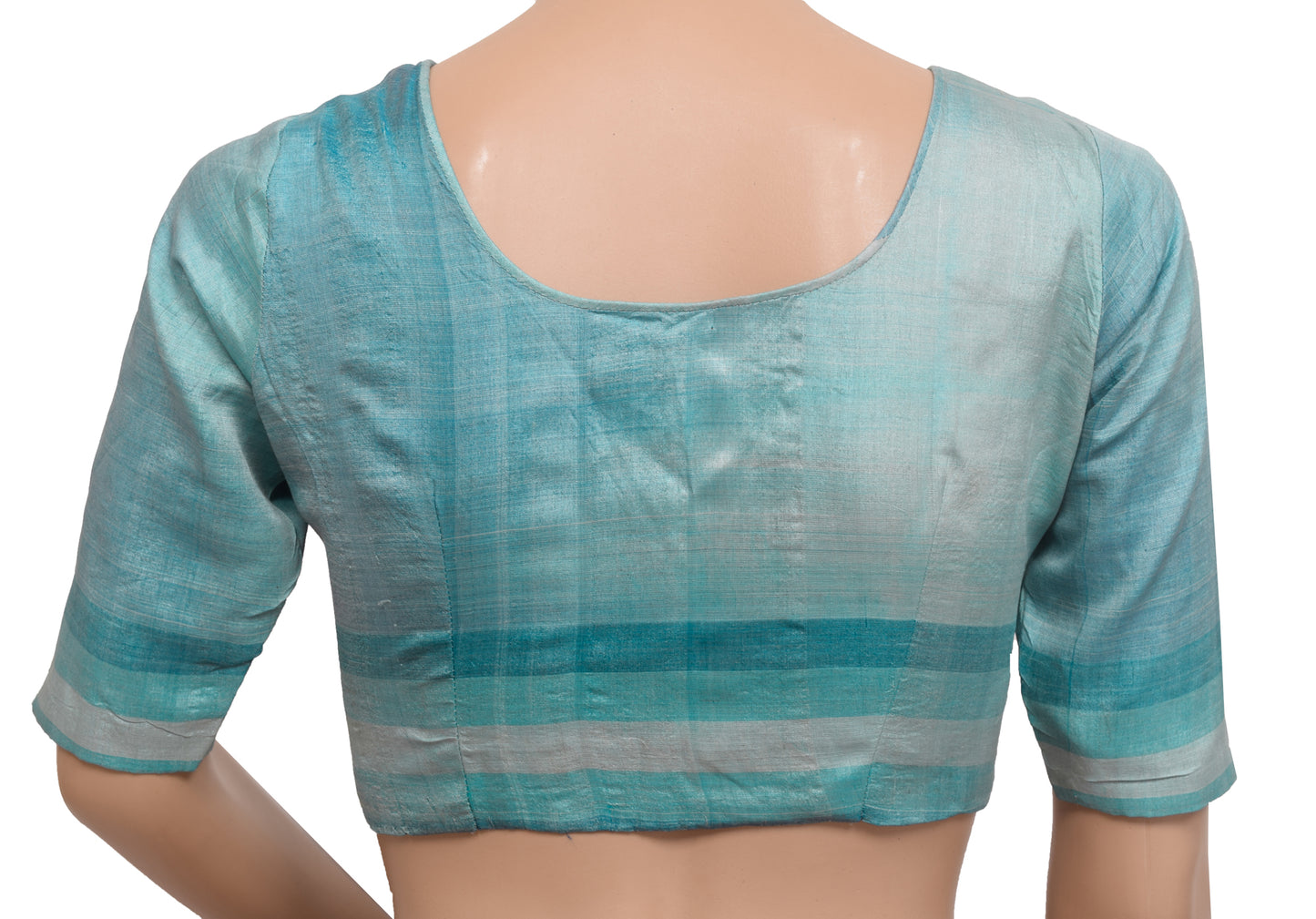 Sushila Vintage Tussar Silk Stitched Sari Blouse Printed Blue Shade 32" Top