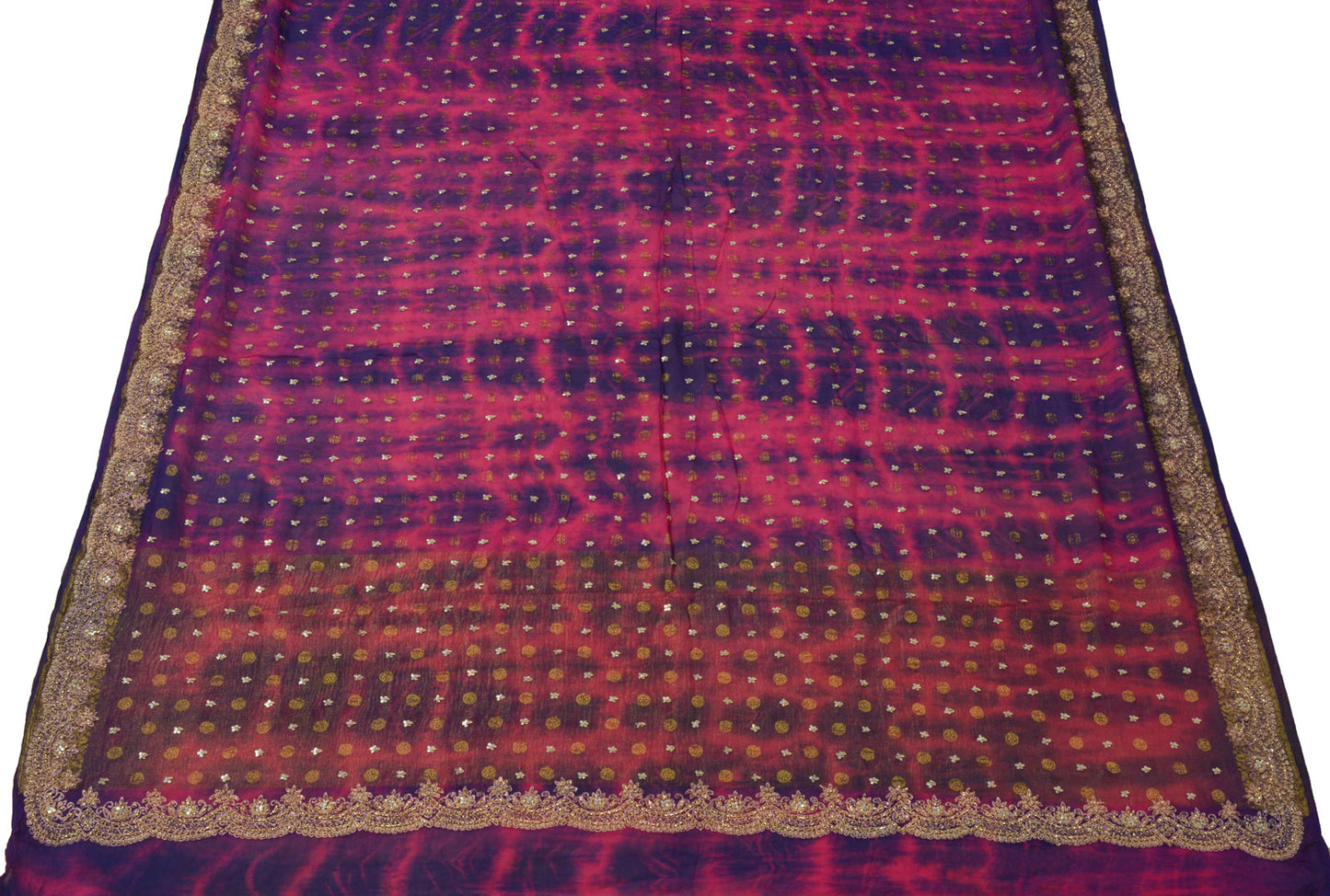 Sushila Vintage Pink-Blue Dupatta Pure Silk Kohra Embroidery Tie-Dye Long Stole