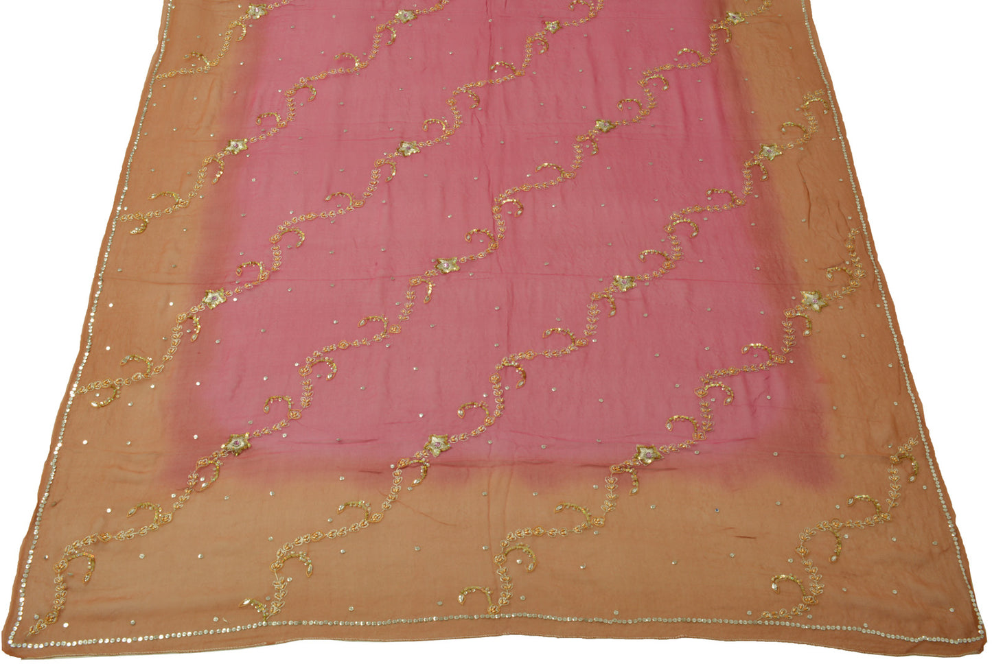 Sushila Vintage Pink Dupatta Pure Georgette Silk Sequins Embroidery Long Stole
