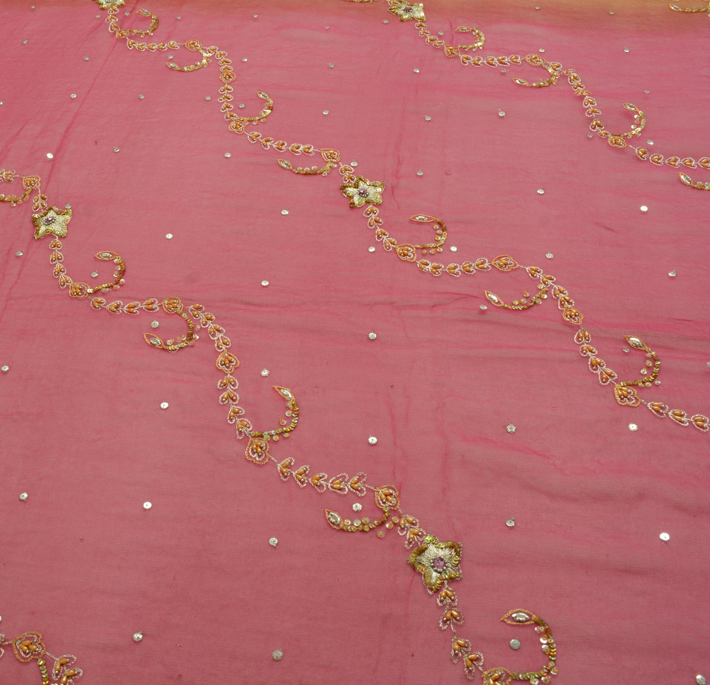 Sushila Vintage Pink Dupatta Pure Georgette Silk Sequins Embroidery Long Stole