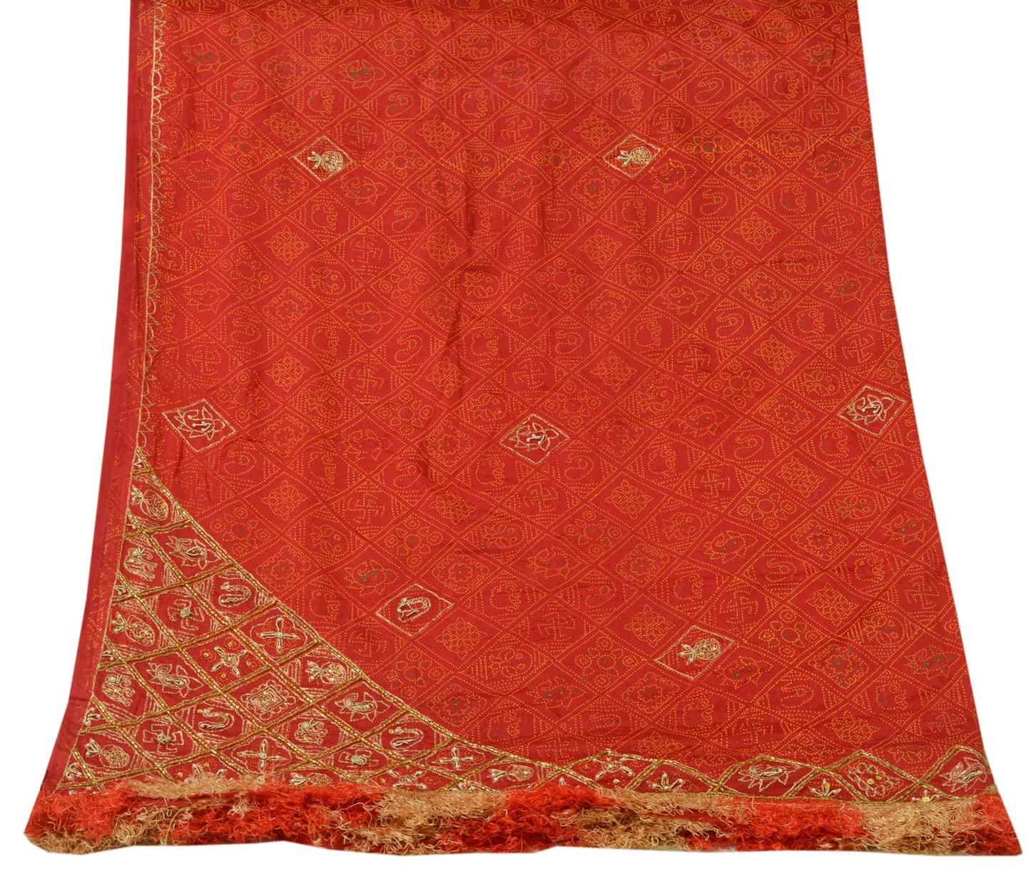 Sushila Vintage Deep Red Dupatta Art Silk Beaded Printed Long Stole Scarves