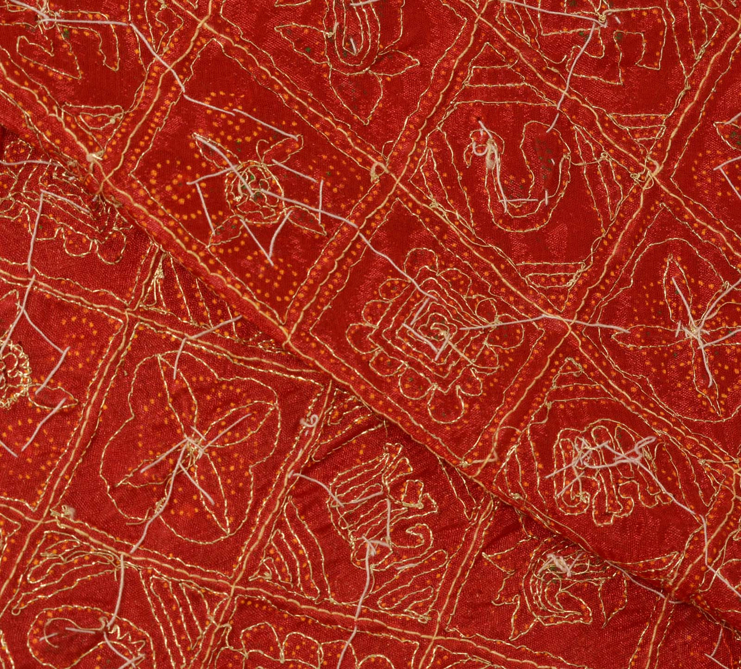Sushila Vintage Deep Red Dupatta Art Silk Beaded Printed Long Stole Scarves