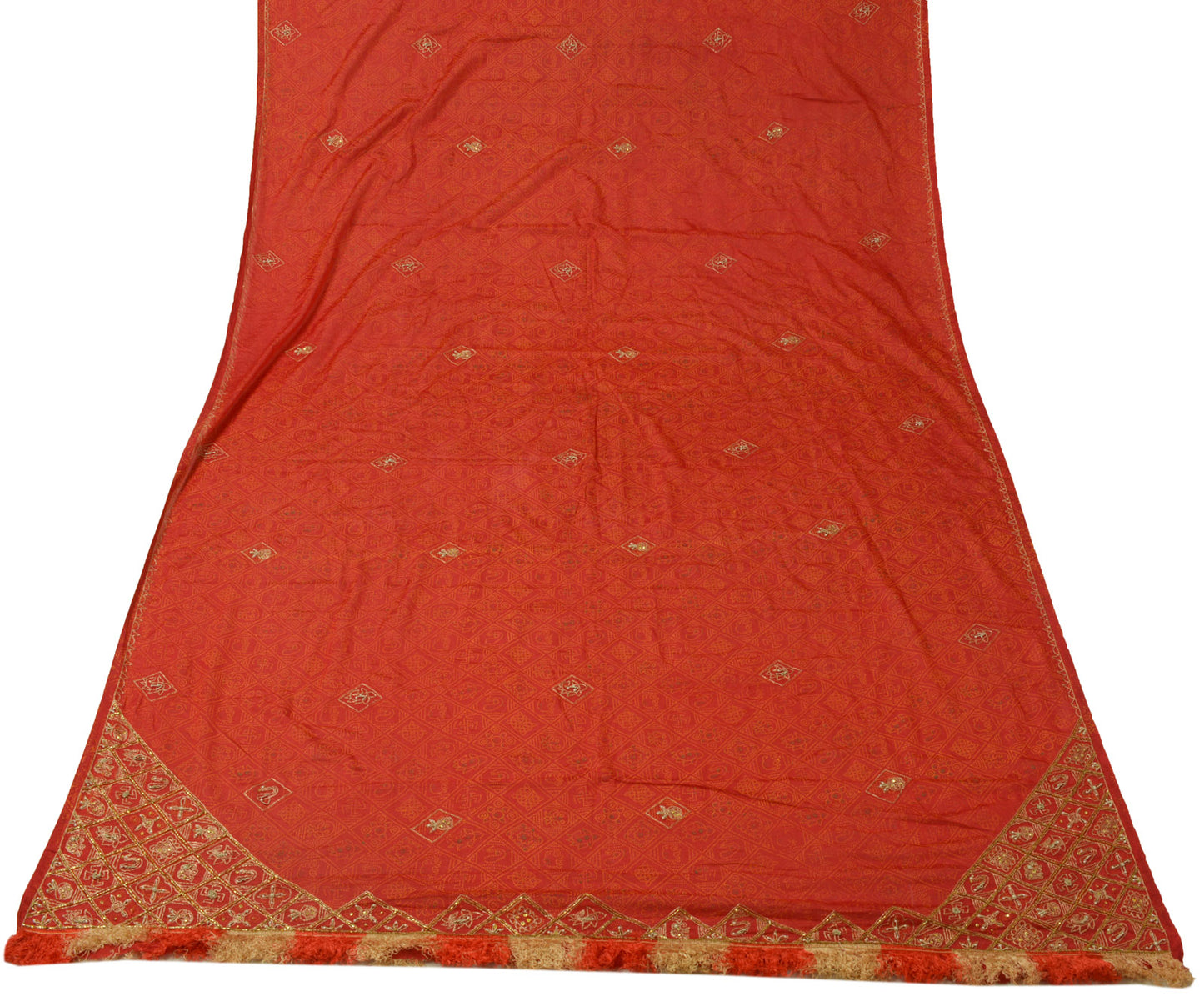 Sushila Vintage Deep Red Dupatta Art Silk Beaded Printed Long Stole Scarves