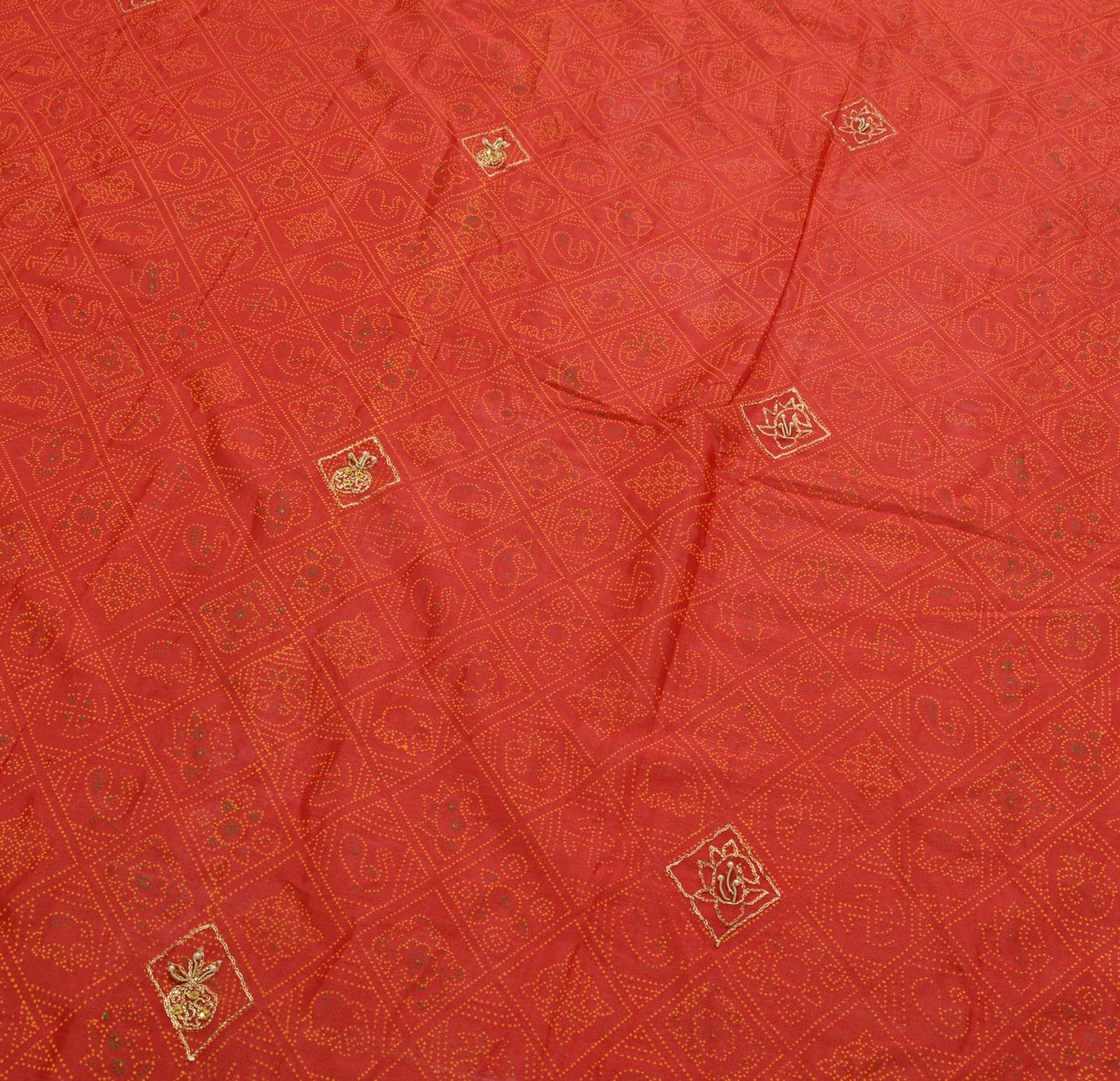 Sushila Vintage Deep Red Dupatta Art Silk Beaded Printed Long Stole Scarves