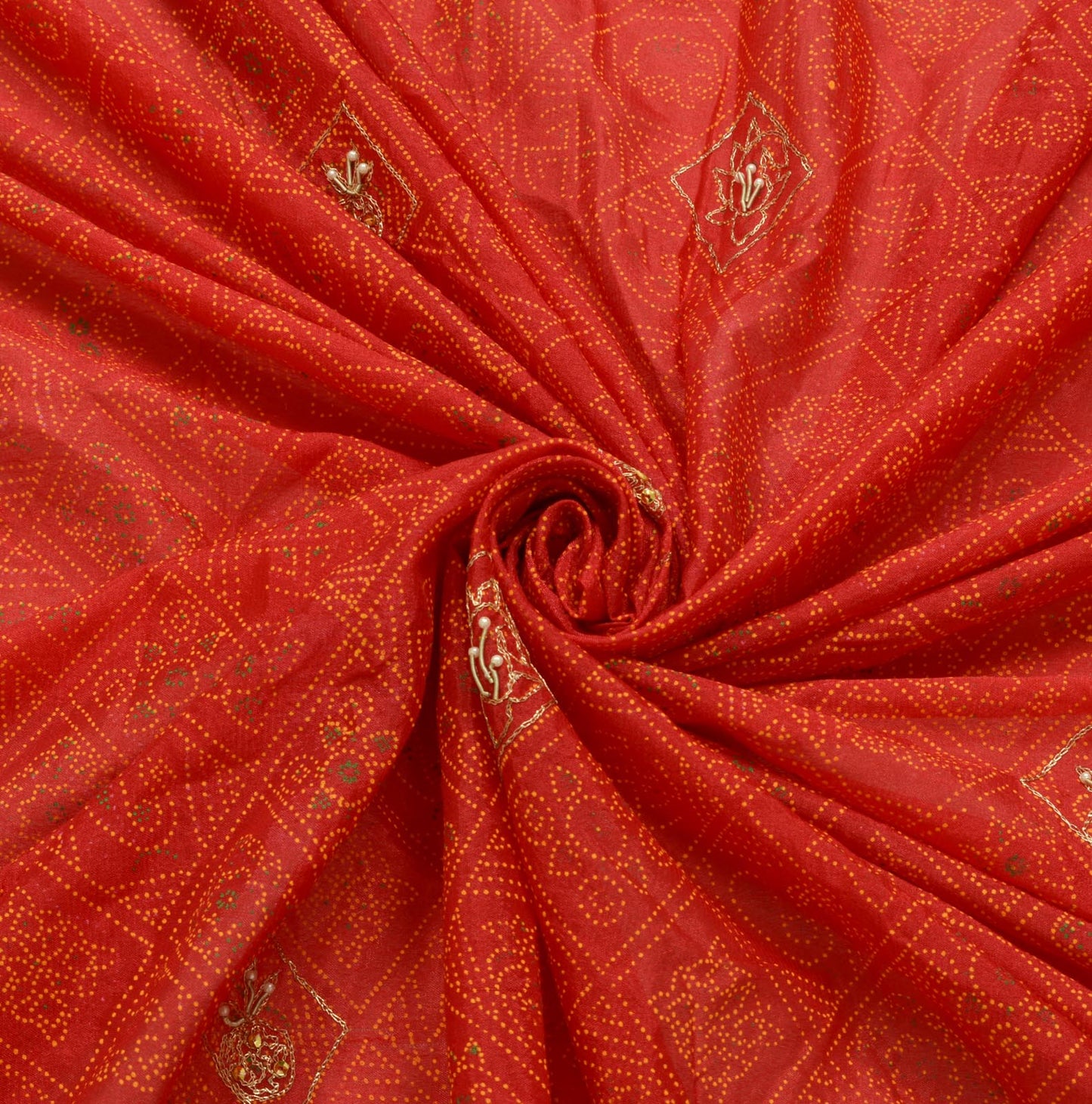 Sushila Vintage Deep Red Dupatta Art Silk Beaded Printed Long Stole Scarves
