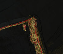 Sushila Vintage Black Dupatta Pure Chiffon Silk Hand Beaded Long Stole Scarves