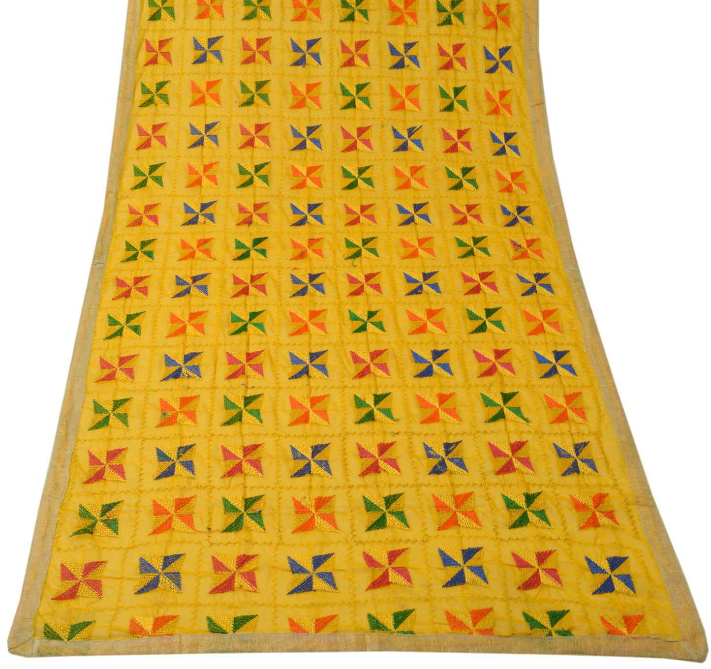 Sushila Vintage Yellow Dupatta Blend Chiffon Silk Phulkari Long Stole Scarves