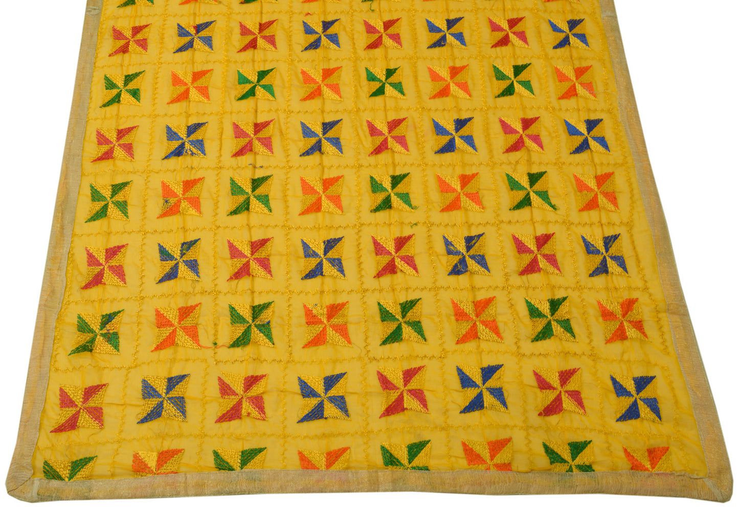 Sushila Vintage Yellow Dupatta Blend Chiffon Silk Phulkari Long Stole Scarves