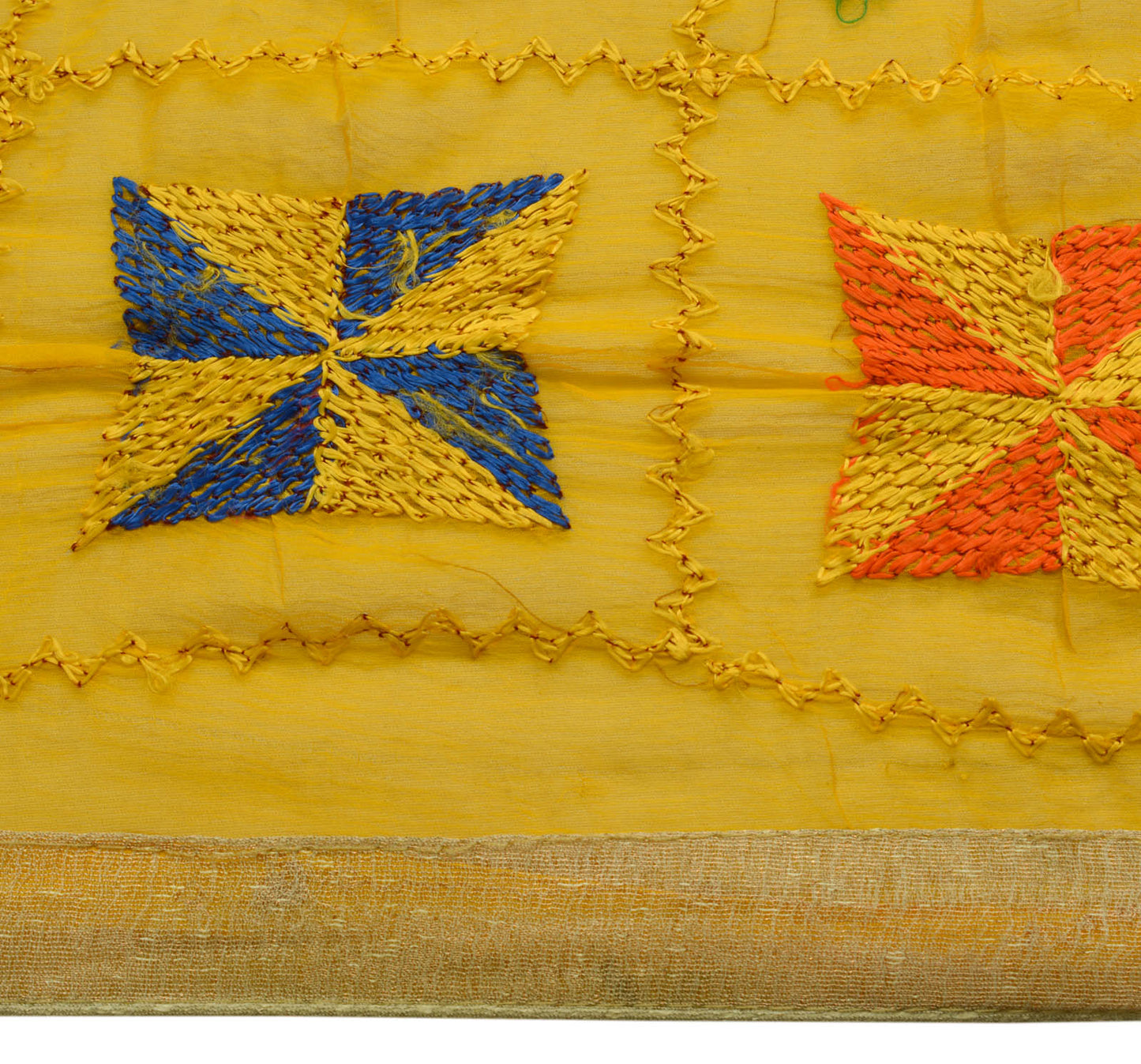 Sushila Vintage Yellow Dupatta Blend Chiffon Silk Phulkari Long Stole Scarves