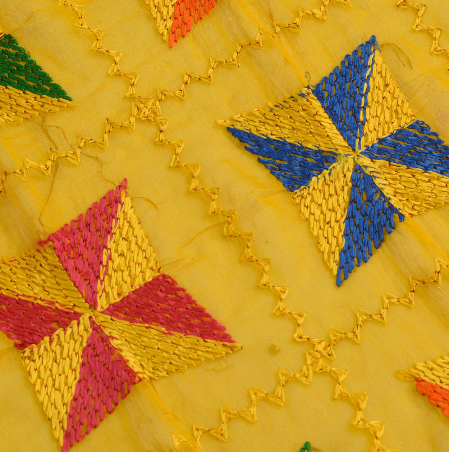 Sushila Vintage Yellow Dupatta Blend Chiffon Silk Phulkari Long Stole Scarves