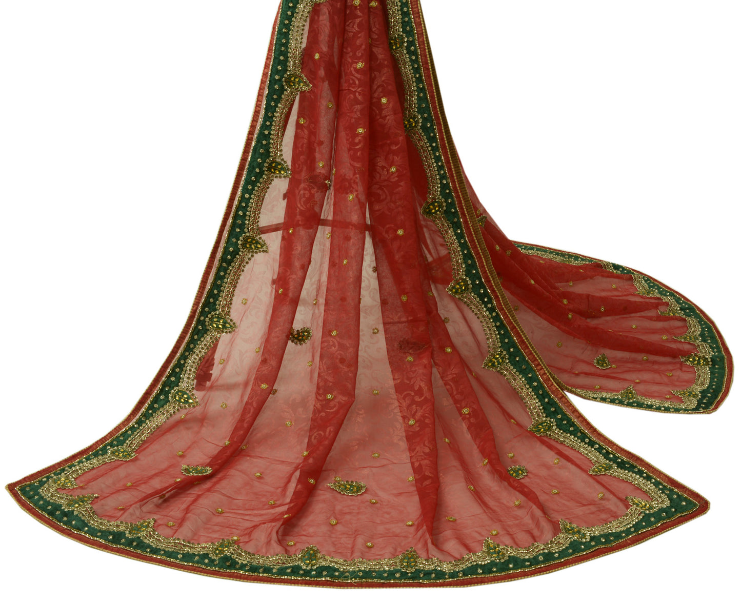 Sushila Vintage HEAVY Maroon Dupatta Blend Georgette Silk Hand Beaded Long Stole