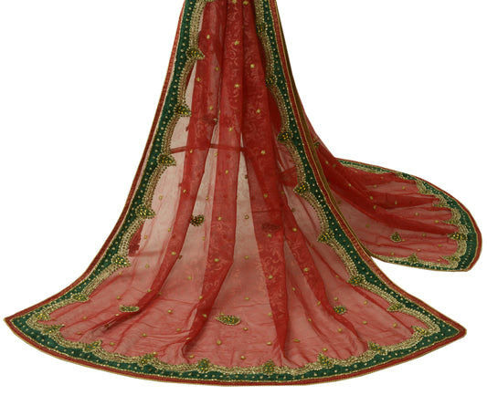 Sushila Vintage HEAVY Maroon Dupatta Blend Georgette Silk Hand Beaded Long Stole