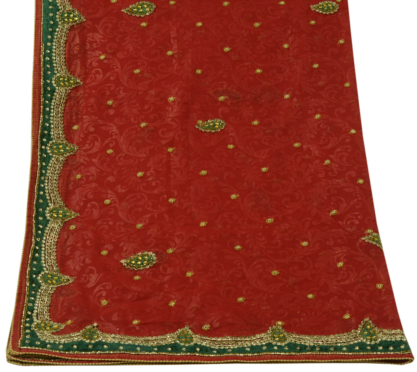 Sushila Vintage HEAVY Maroon Dupatta Blend Georgette Silk Hand Beaded Long Stole