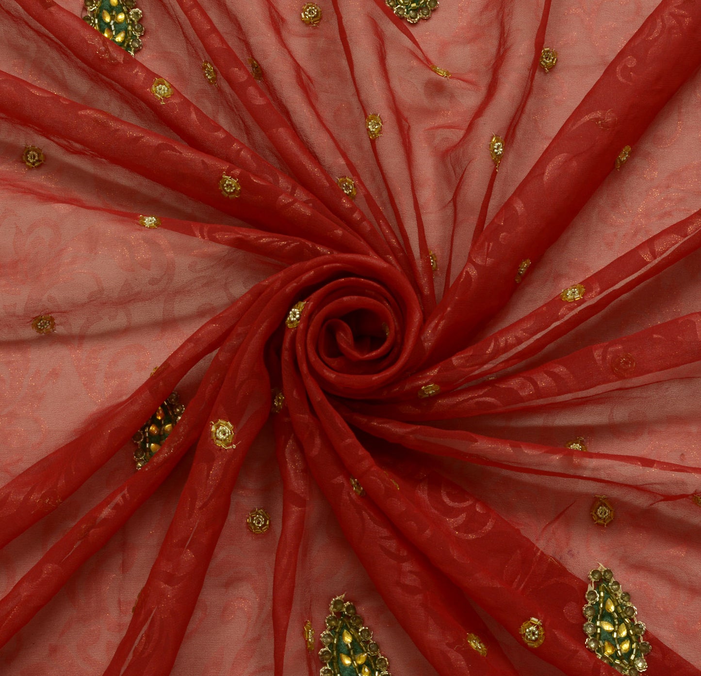 Sushila Vintage HEAVY Maroon Dupatta Blend Georgette Silk Hand Beaded Long Stole