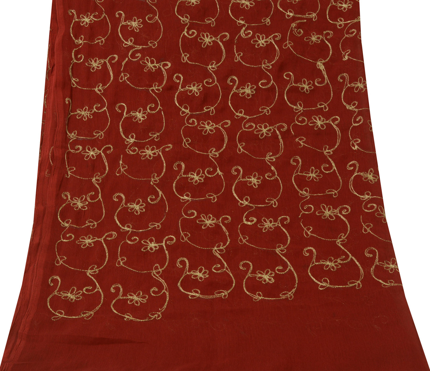 Sushila Vintage Maroon Dupatta Blend Georgette Silk Zari Embroidered Long Stole