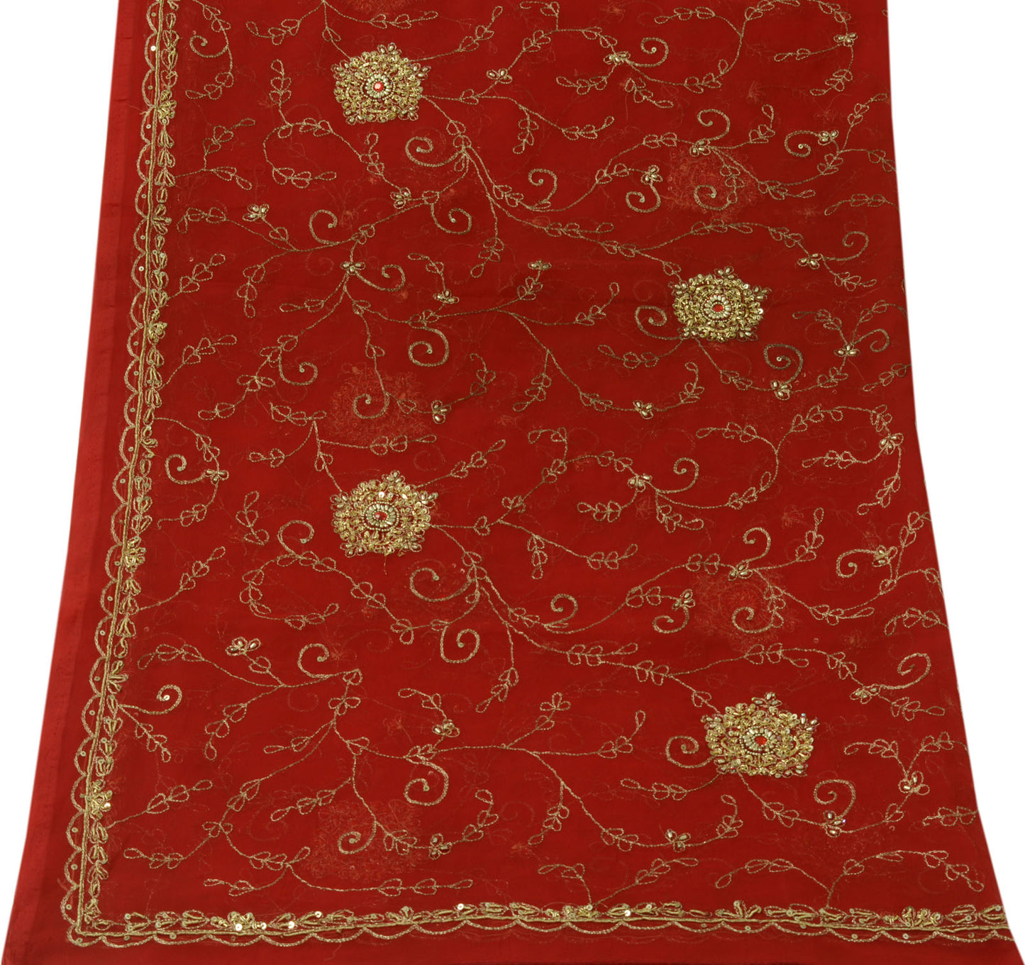 Sushila Vintage Red Dupatta Blend Georgette Silk Zari Embroidery Long Stole