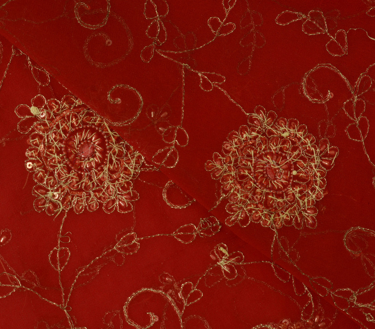 Sushila Vintage Red Dupatta Blend Georgette Silk Zari Embroidery Long Stole