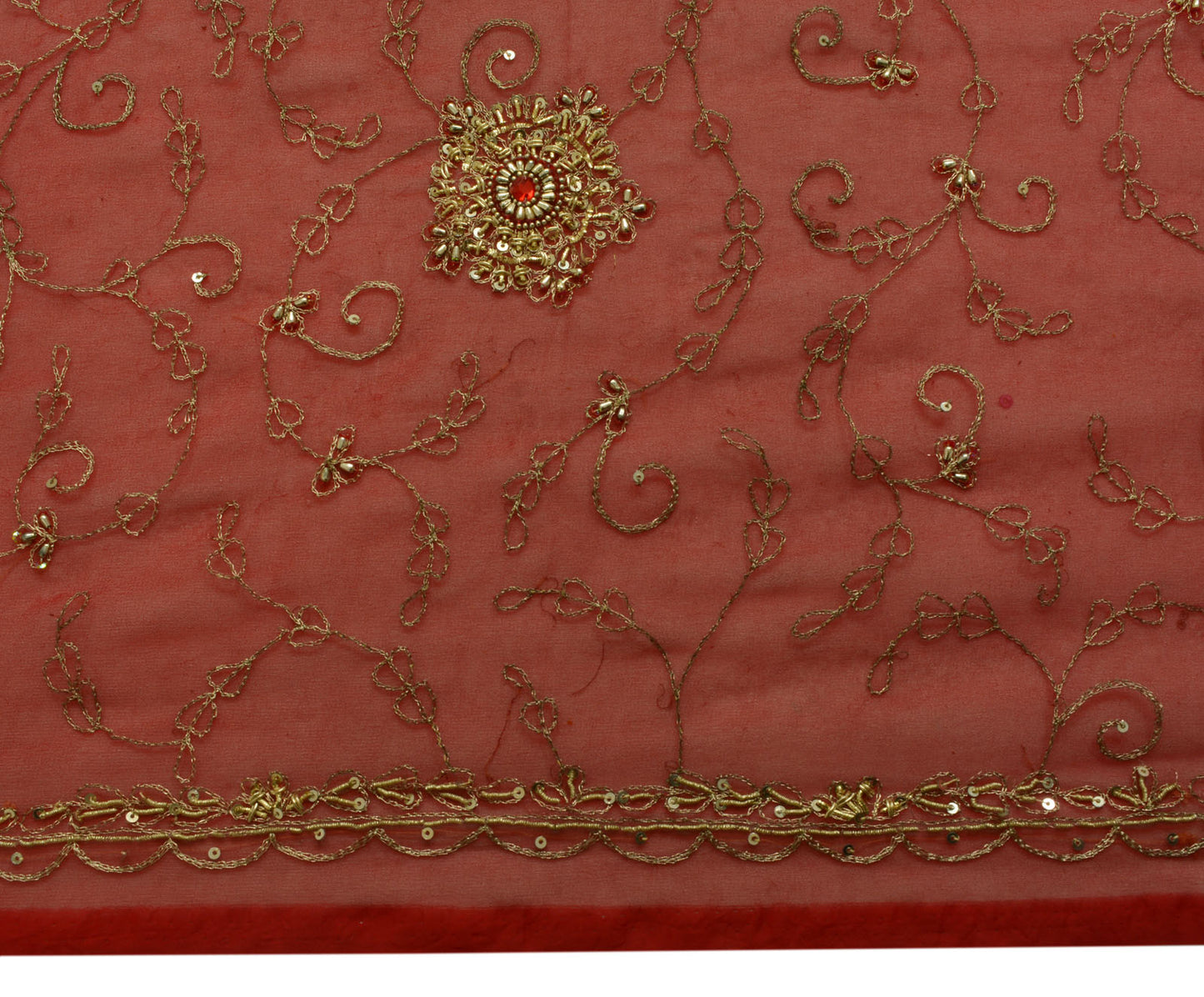 Sushila Vintage Red Dupatta Blend Georgette Silk Zari Embroidery Long Stole