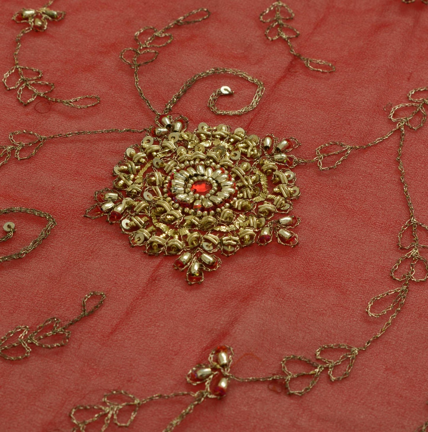 Sushila Vintage Red Dupatta Blend Georgette Silk Zari Embroidery Long Stole