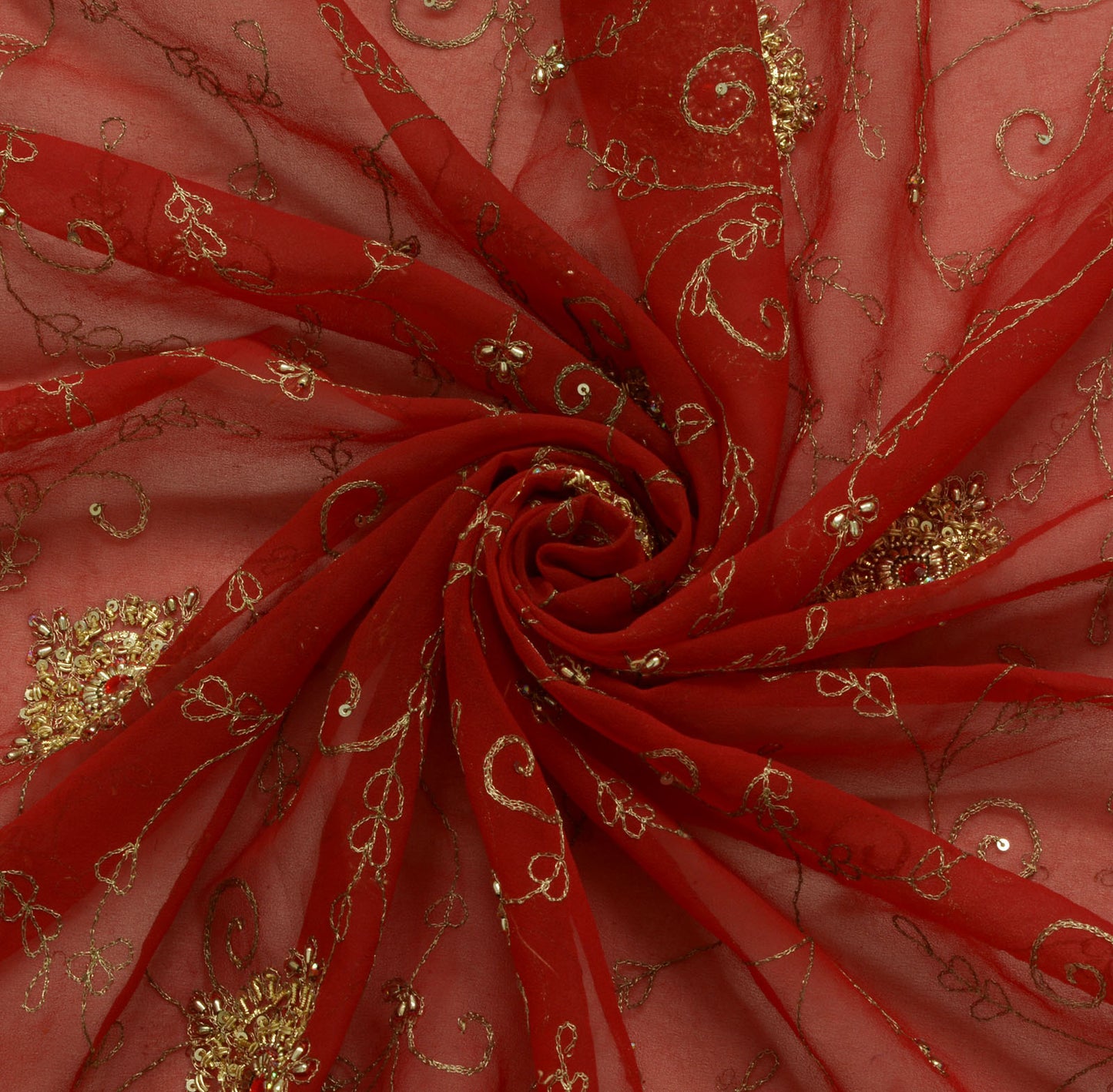 Sushila Vintage Red Dupatta Blend Georgette Silk Zari Embroidery Long Stole