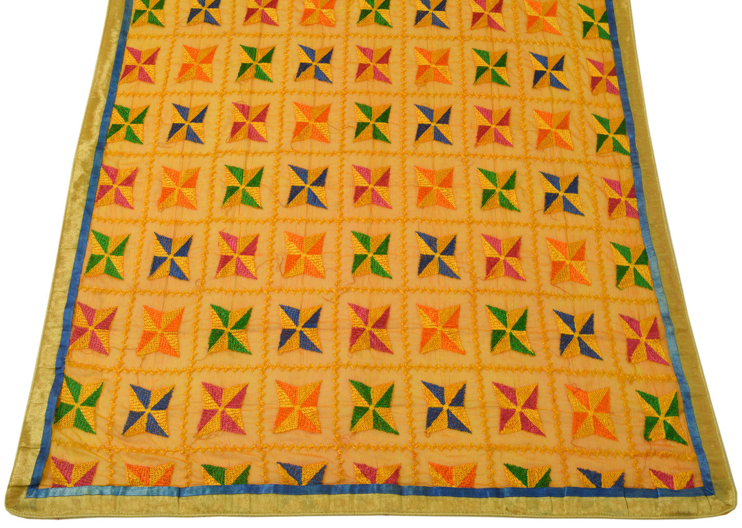 Sushila Vintage Yellow Dupatta Chiffon Embroidered Phulkaari Long Stole Scarves