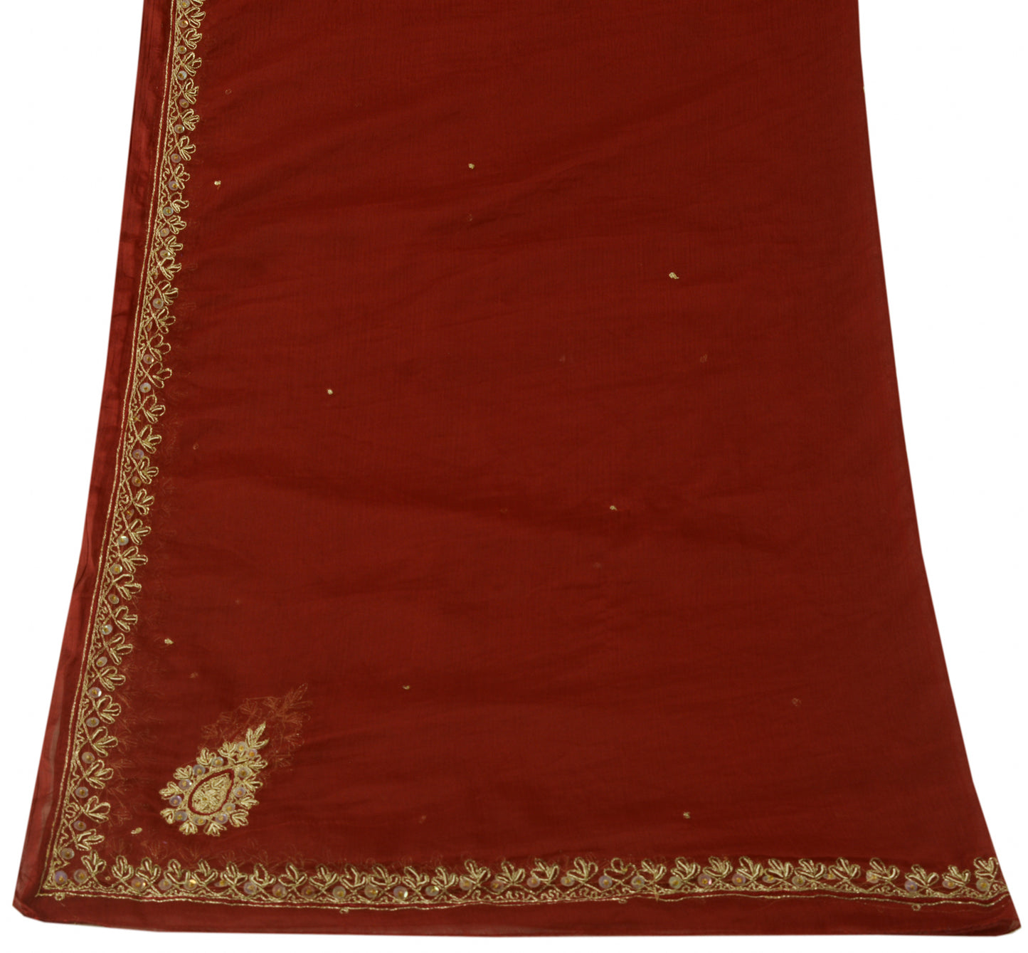 Sushila Vintage Burgundy Dupatta Pure Chiffon Silk Embroidered Beaded Long Stole