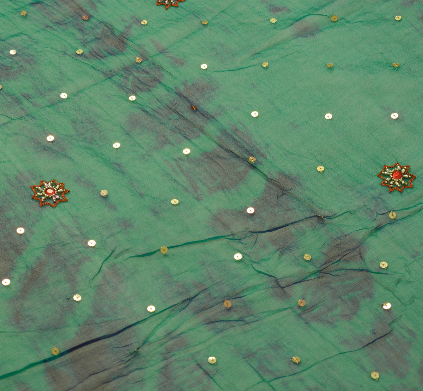 Sushila Vintage Green Dupatta Pure Chiffon SIlk Tie-Dye Sequins Work Long Stole