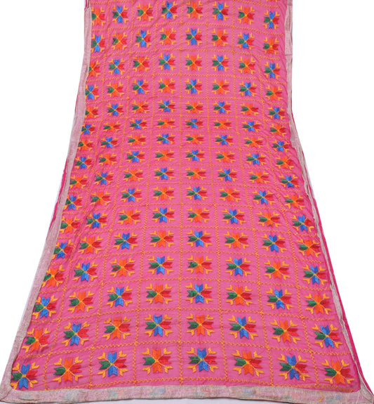 Sushila Vintage Pink Dupatta Pure Chiffon Silk Embroidered Long Stole Scarves