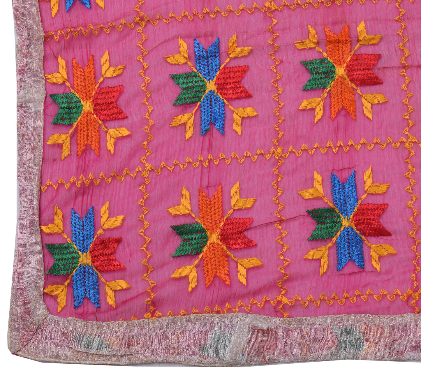 Sushila Vintage Pink Dupatta Pure Chiffon Silk Embroidered Long Stole Scarves