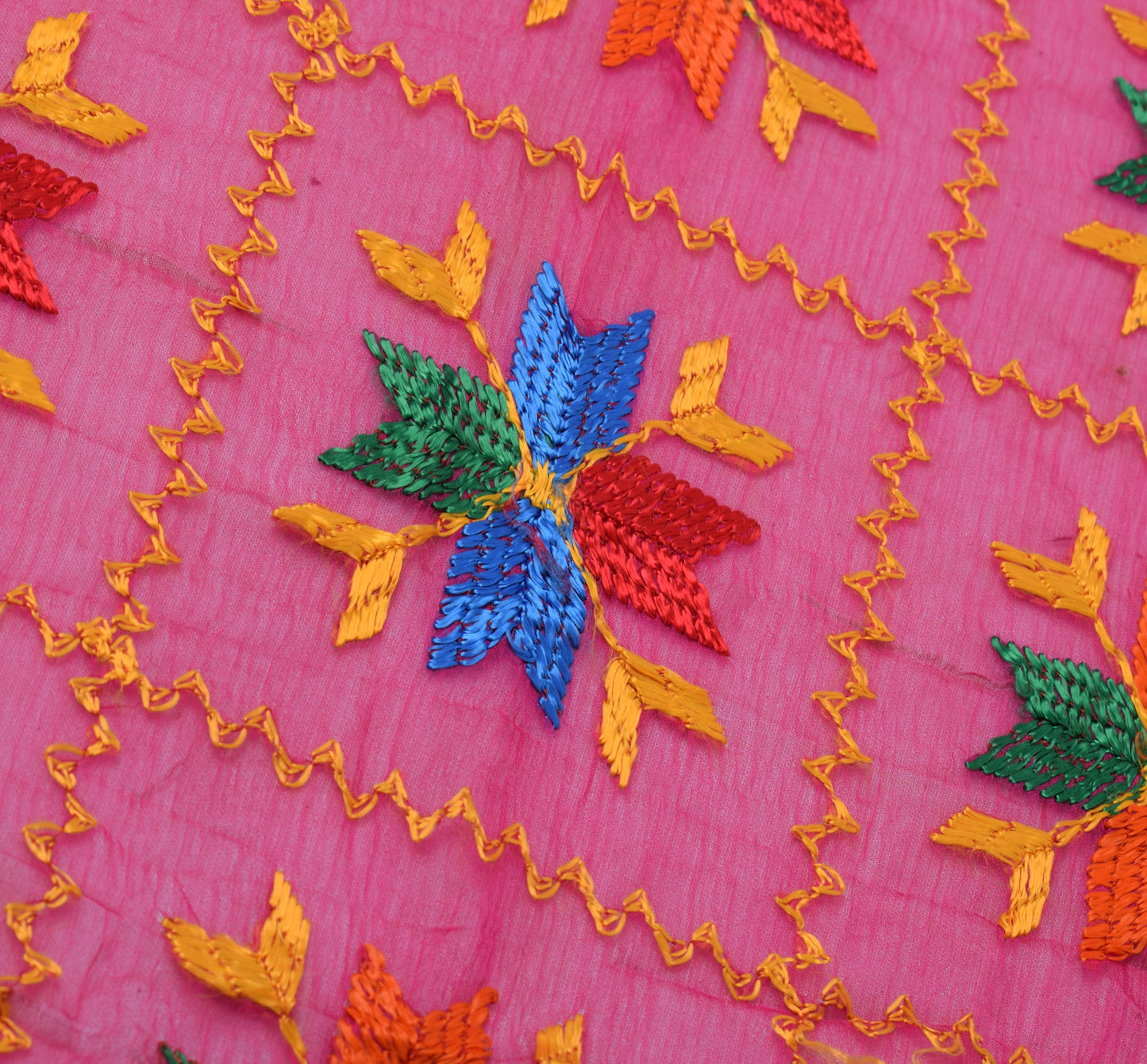 Sushila Vintage Pink Dupatta Pure Chiffon Silk Embroidered Long Stole Scarves