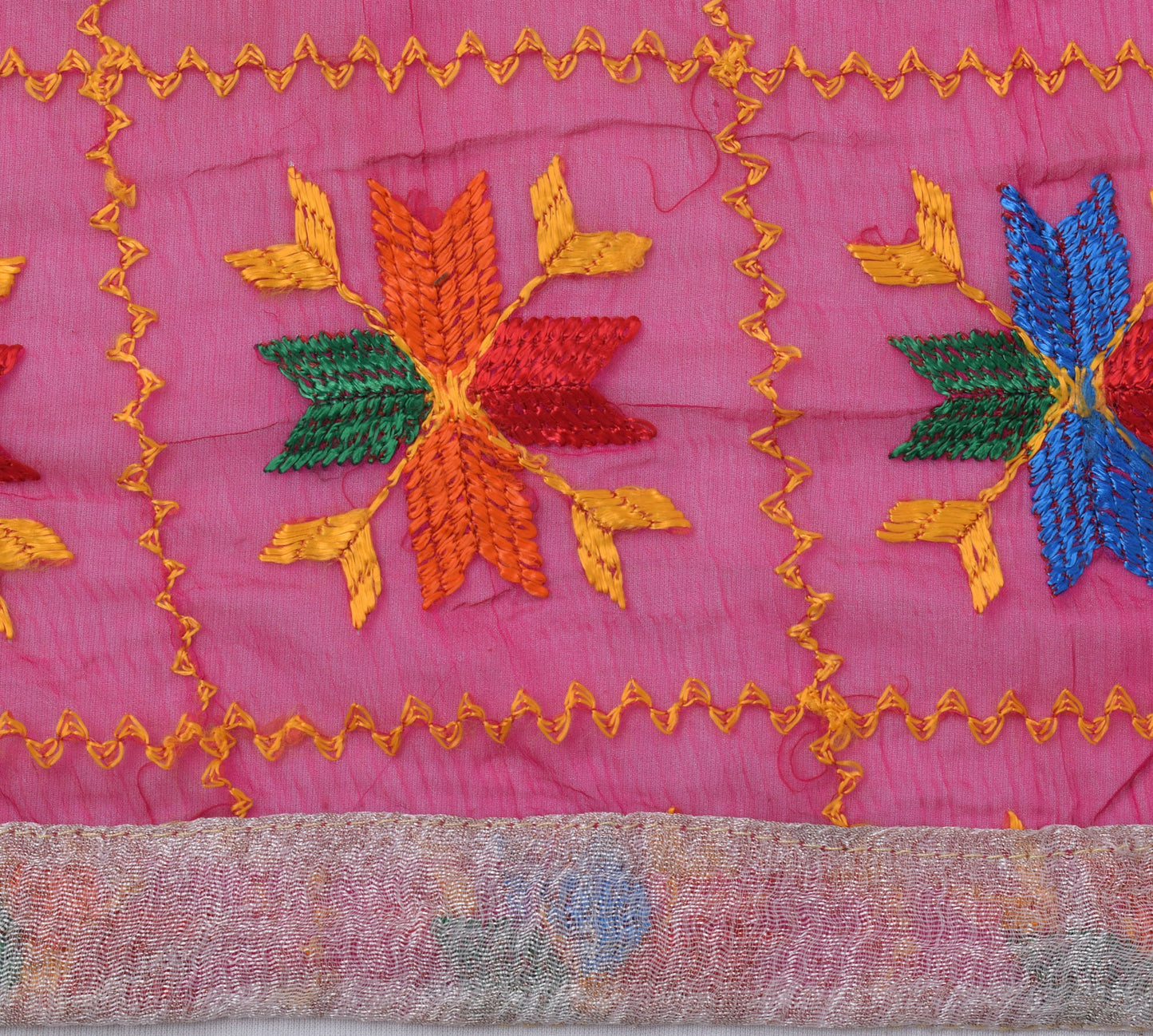 Sushila Vintage Pink Dupatta Pure Chiffon Silk Embroidered Long Stole Scarves