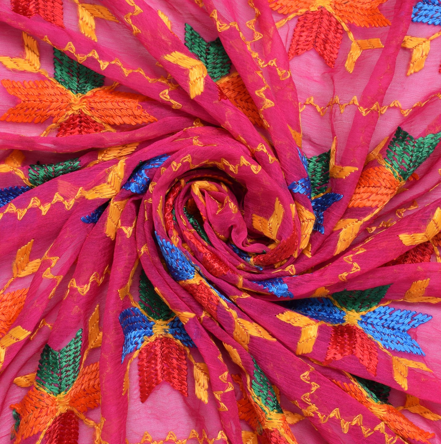 Sushila Vintage Pink Dupatta Pure Chiffon Silk Embroidered Long Stole Scarves