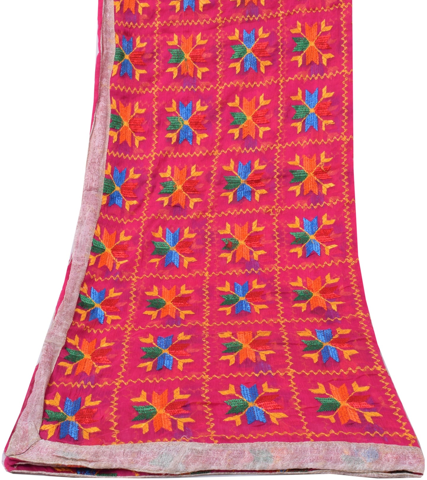 Sushila Vintage Pink Dupatta Pure Chiffon Silk Embroidered Long Stole Scarves