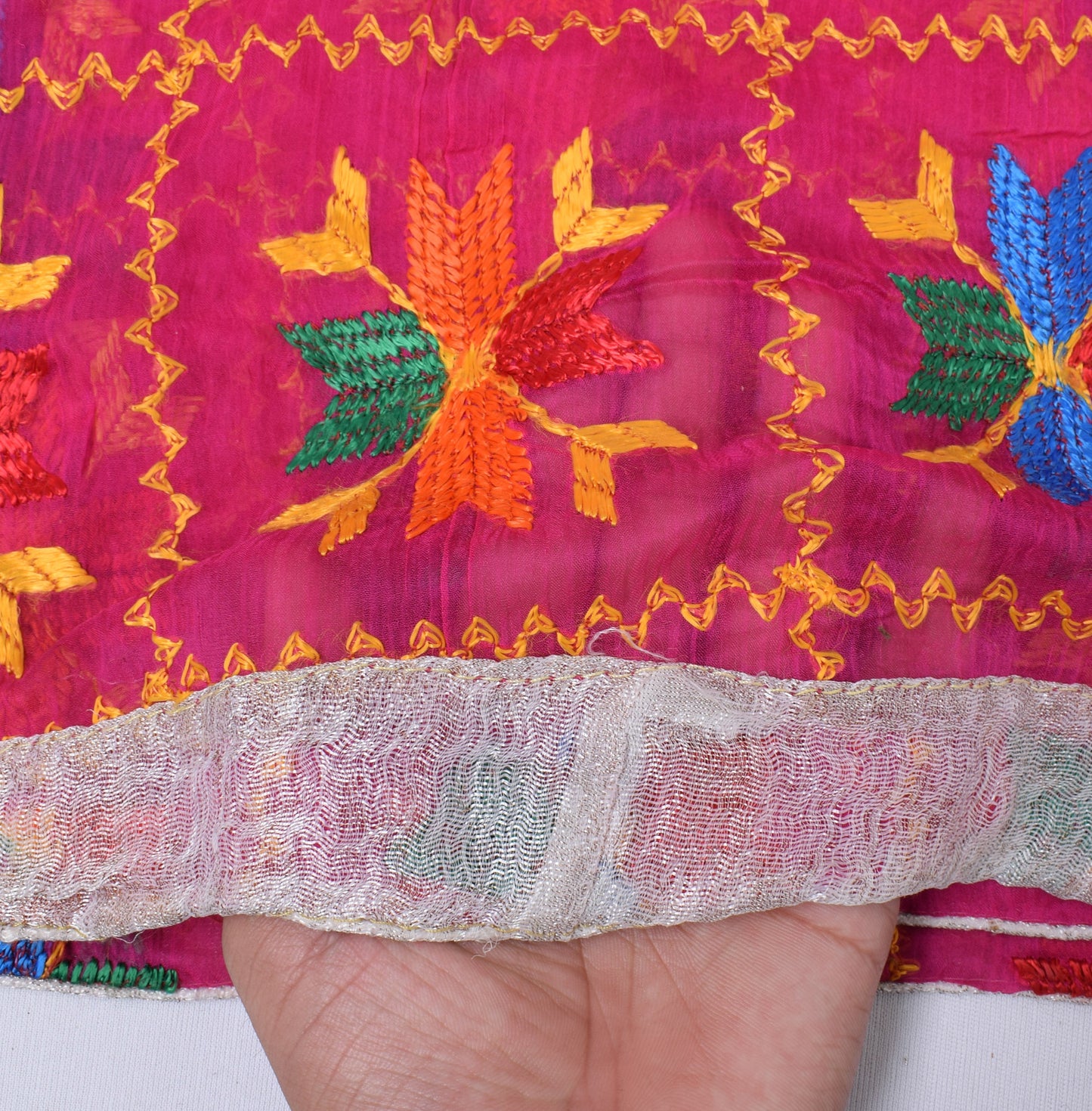 Sushila Vintage Pink Dupatta Pure Chiffon Silk Embroidered Long Stole Scarves