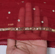 Sushila Vintage Red Dupatta Pure Chiffon Silk Sequins Embroidered Long Stole