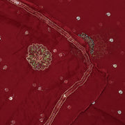 Sushila Vintage Red Dupatta Pure Chiffon Silk Sequins Embroidered Long Stole