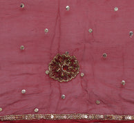 Sushila Vintage Red Dupatta Pure Chiffon Silk Sequins Embroidered Long Stole
