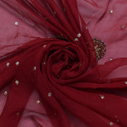 Sushila Vintage Red Dupatta Pure Chiffon Silk Sequins Embroidered Long Stole