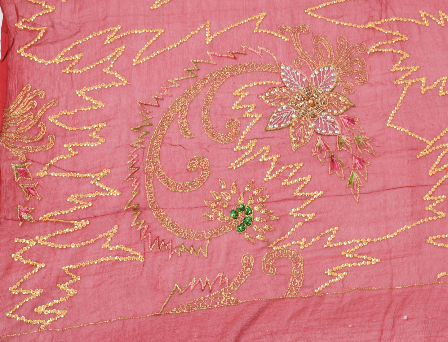 Sushila Vintage Red Dupatta Pure Chiffon Silk Embroidered Long Stole Scarves