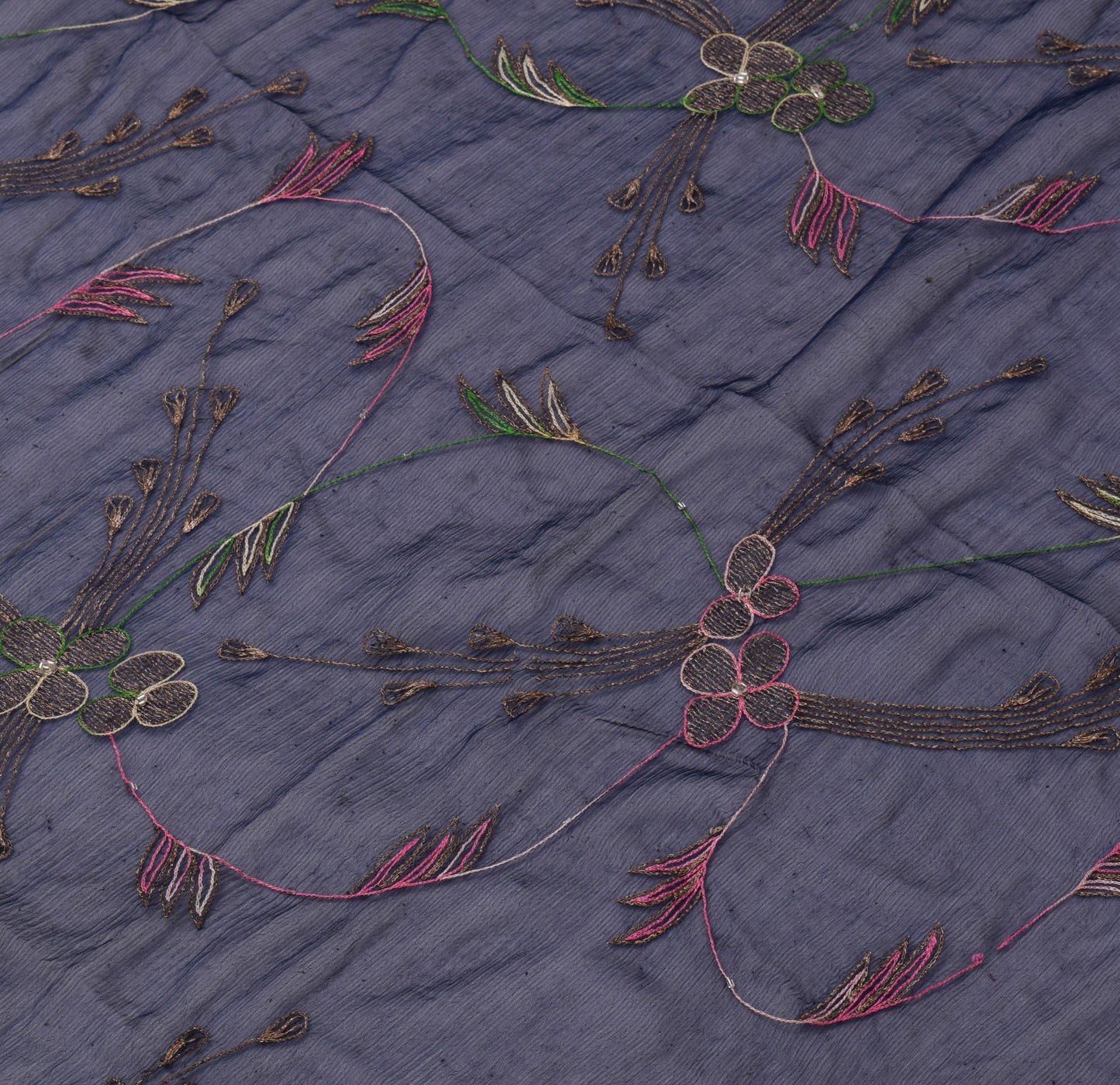 Sushila Vintage Dark Blue Dupatta Blend Chiffon Silk Embroidered Long Stole Veil